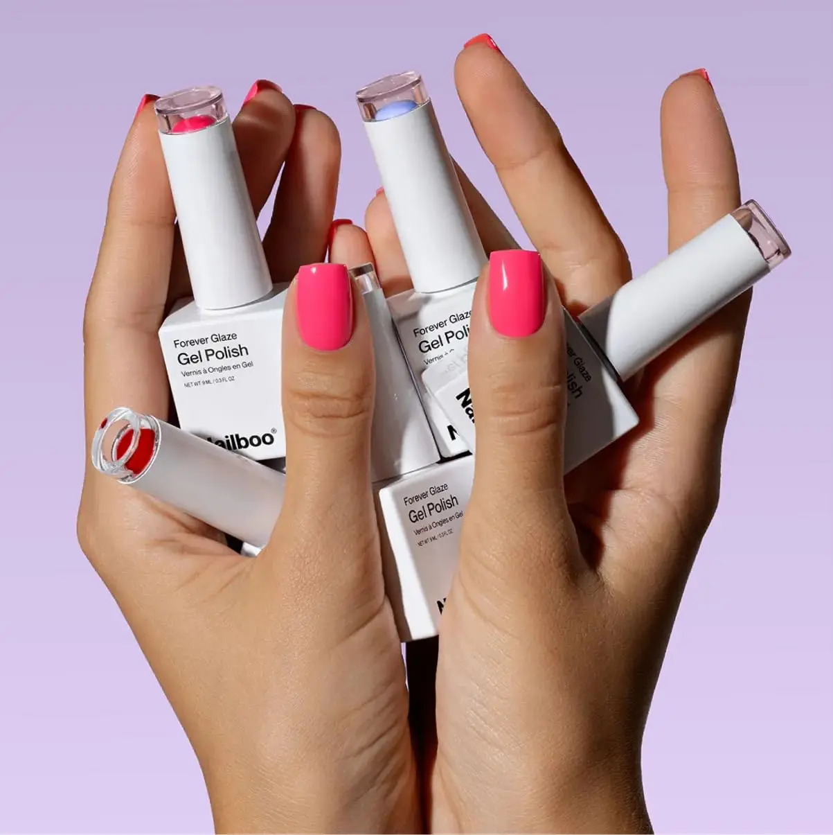 Gel Nail Polish Kit with UV Lamp - 2 Glazes, Base & Top Coat, Files, LED Lamp, Long-Lasting Glossy Finish