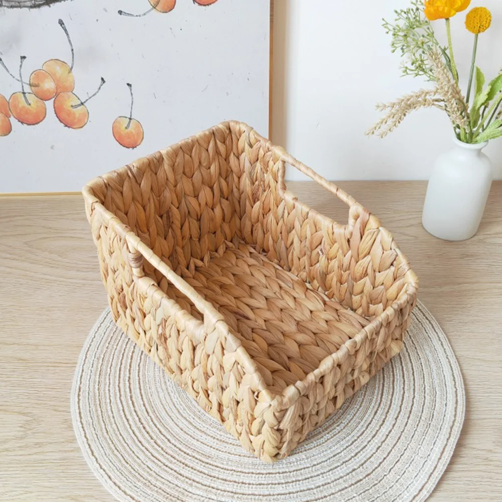 Large Seagrass Wicker Storage Basket Handles Magazine Rectangle Basket Bathroom Organizer Retro Woven Makeup