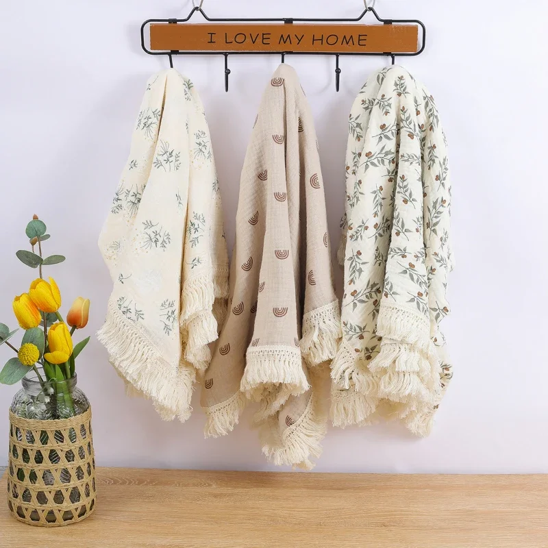 

Детское одеяло с кисточками, муслиновые пеленки с бахромой, одеяла для новорожденных, детские изделия, хлопковое покрывало для детской коляски