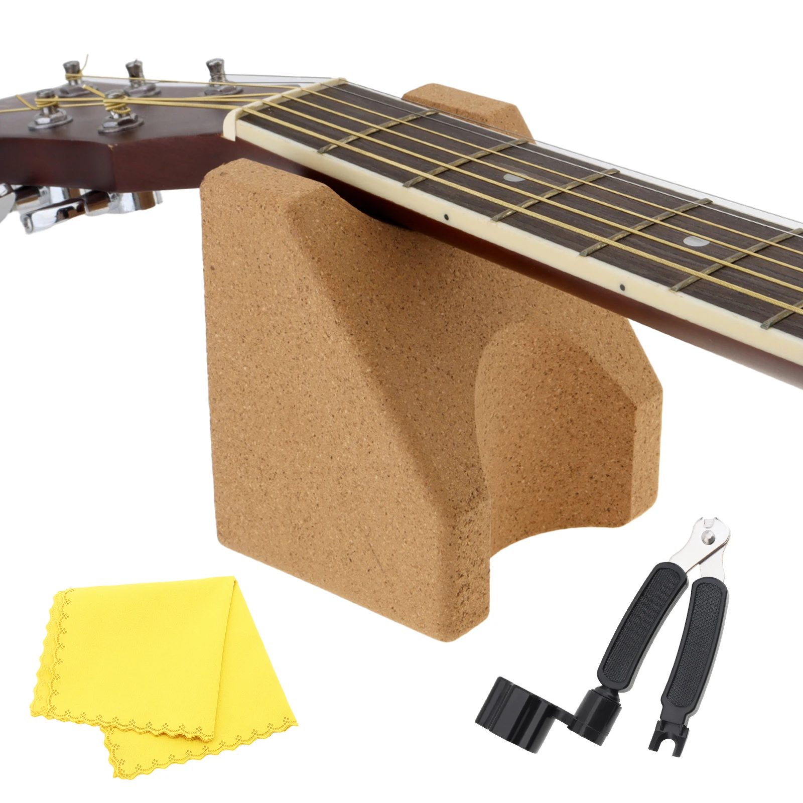 Natural Cork Guitar Neck Rest Set for Maintenance/Cleaning with Guitar String Winder Cutter Tool Cleaning Cloth,Workbench Pillow