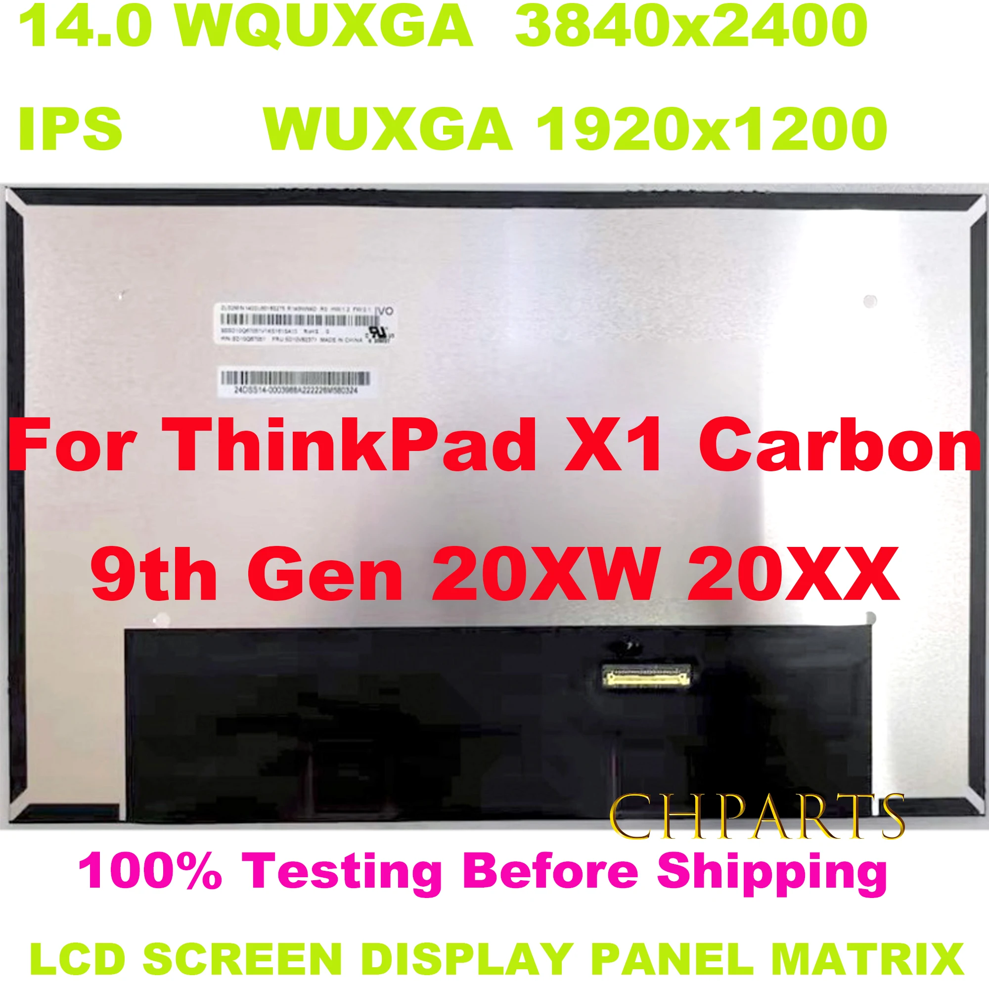 Imagem -03 - Wquxga Wuxga para Lenovo Thinkpad x1 Carbono 9th Gen 20xw 20xx Tela Lcd 5d10v82370 5d10v82369 5d10v82368 Substituição Display 14