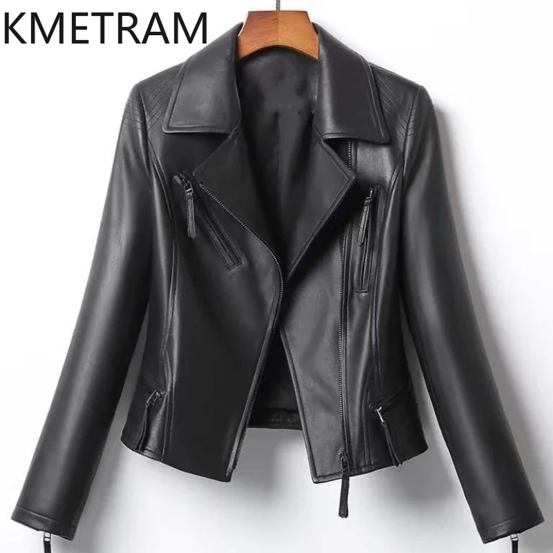 100% Sheepskin Genuine Leather Jacket Women Motorcycle Short Jackets 2024 Fashion Autumn Winter Womans Clothing Slim дубленка