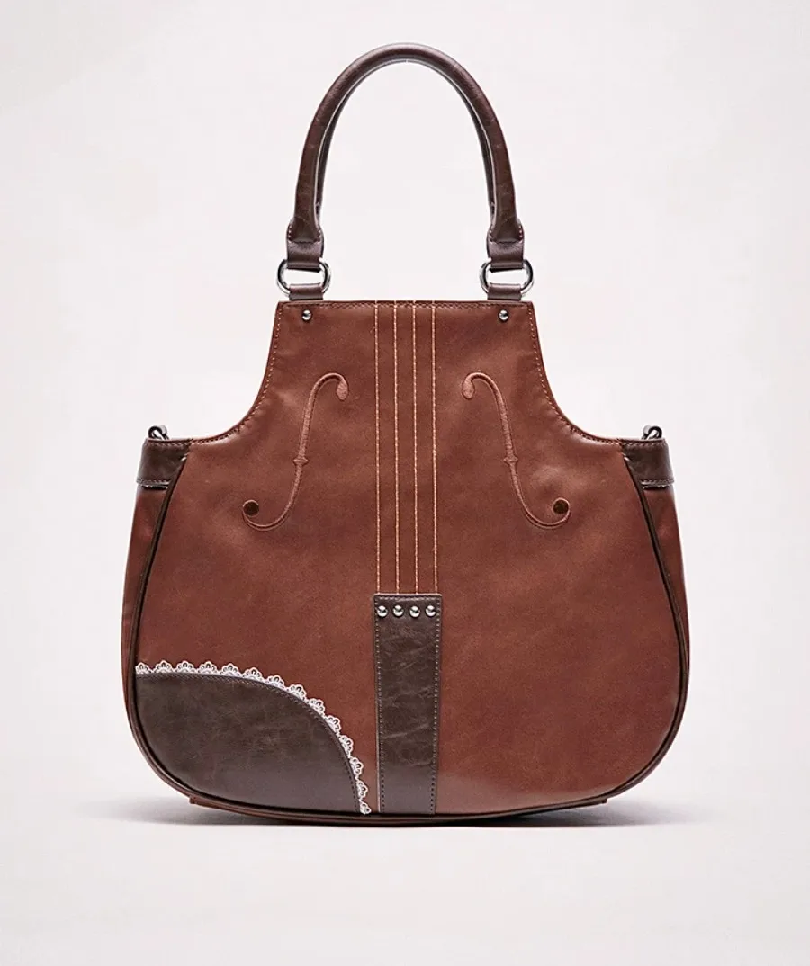 Niche Design Artistic Retro Tote Bag Women's Antique Lace Violin Casual Shoulder Bag College Large Capacity Crossbody Bag