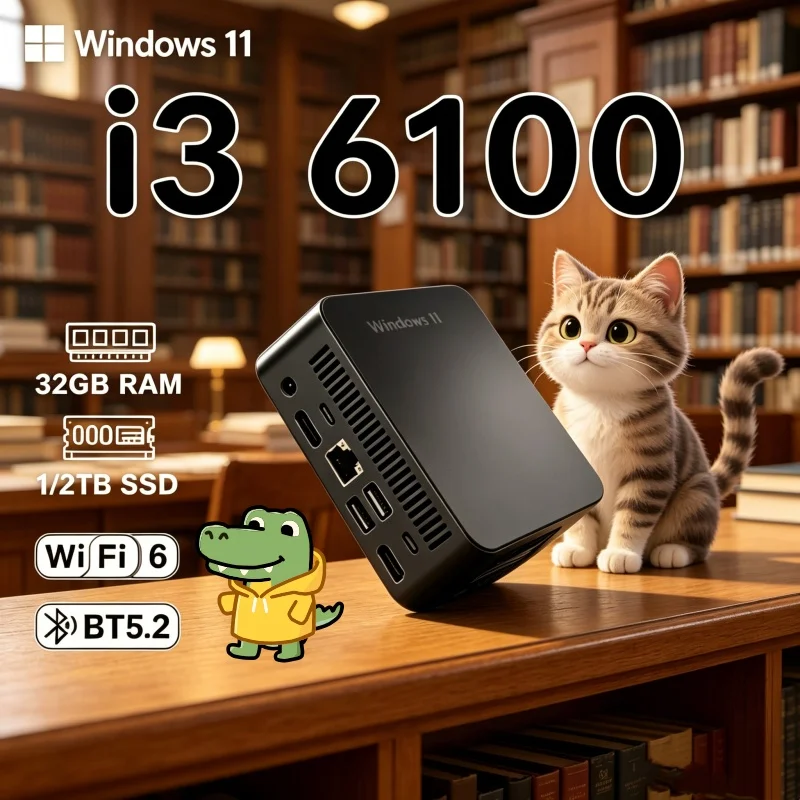 

Refulgent 2026 Slim MINI PC Windows 11 Pro Core I3 6100 RAM 1TB SSD WIFI 6 BT5.2 4K HD Grand Gentle Gaming Office