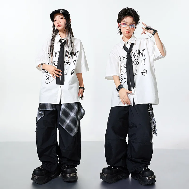 Hip Hop Dance Costume Girls White Shorts Sleeves Shirt Baggy Pants Boys Drum Jazz Performance Clothing Group Street Dance Wear
