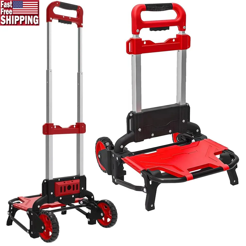 Folding Hand Truck Dolly 220 Lbs Capacity Trolley Cart Lightweight Portable Compact Versatile Heavy-duty Wheels Shopping Trips