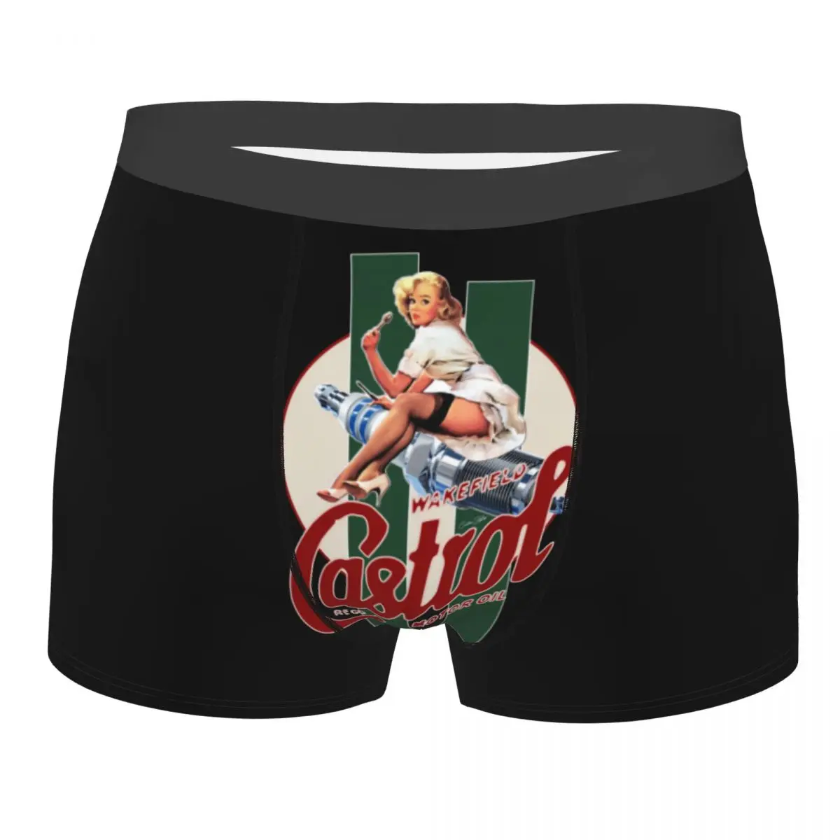 Castrol Vintage Pin Up Girl Stripes Men's Underwear Boxer Briefs Shorts Panties Novelty Soft Underpants for Male Plus Size