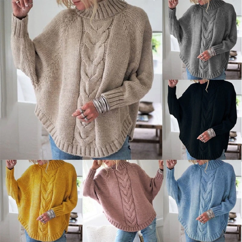 

Loose Batwing Sve Knitted Sweater Women's Overhead Twist Knitwear Autumn Winter New Sle Comfortable Cozy round Ne Soli...