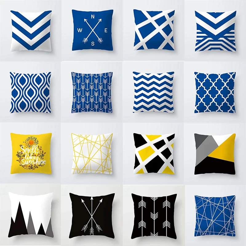 Geometric Black Yellow Blue Irregular Pattern Series Pillow Cover 45x45 Pillow Cover Decorative Sofa Pillow Cover Home Decor