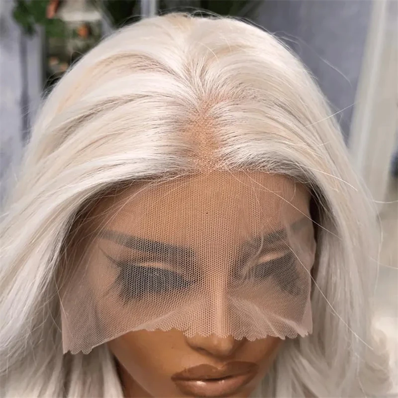 

Ombre White Blonde Synthetic Lace Front Wig for Women High Quality Heat Resistant Fiber Preplucked Hairline with Baby Hair 26''