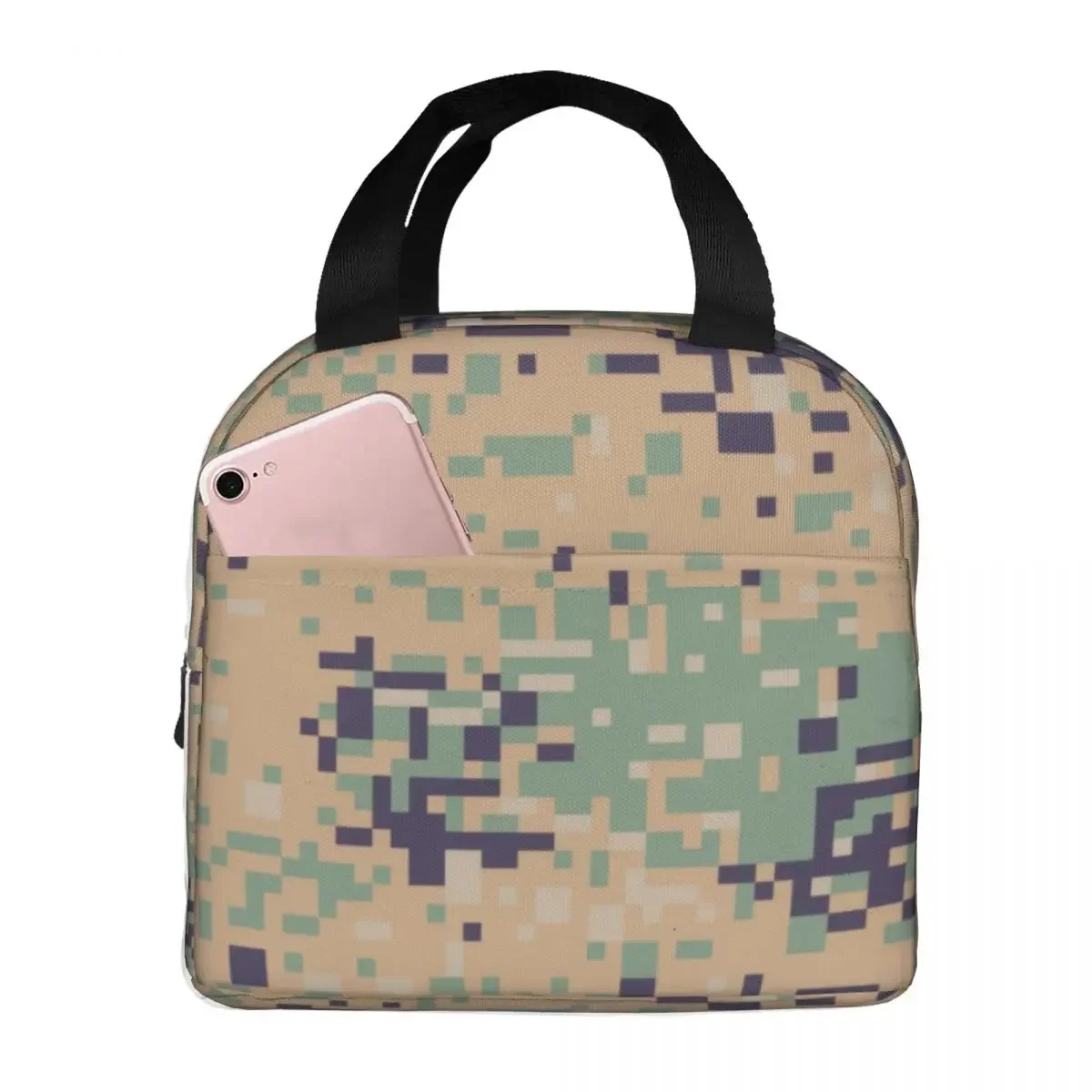 Camouflage Digital Digital Insulated Lunch Bag for Work School Portable Cooler Thermal Bento Box