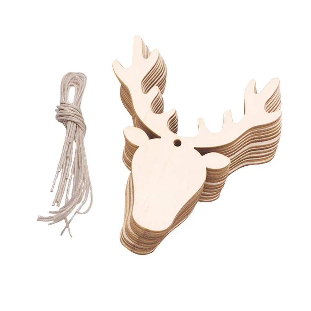 10 PCS Christmas Gift Tags Tree Ornaments Home Decor Wooden DIY Decoration Deer Head Hanging Pendant