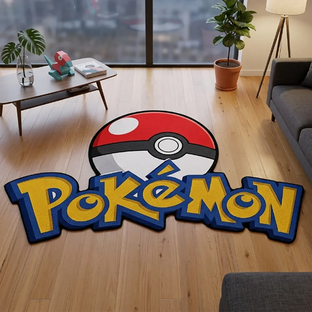 Anime Pokemon Logo Rug Non‑Slip Irregular Floor Mat Soft Cartoon Carpet for Bedroom Dorm Home Decor Fan Collectible Gift