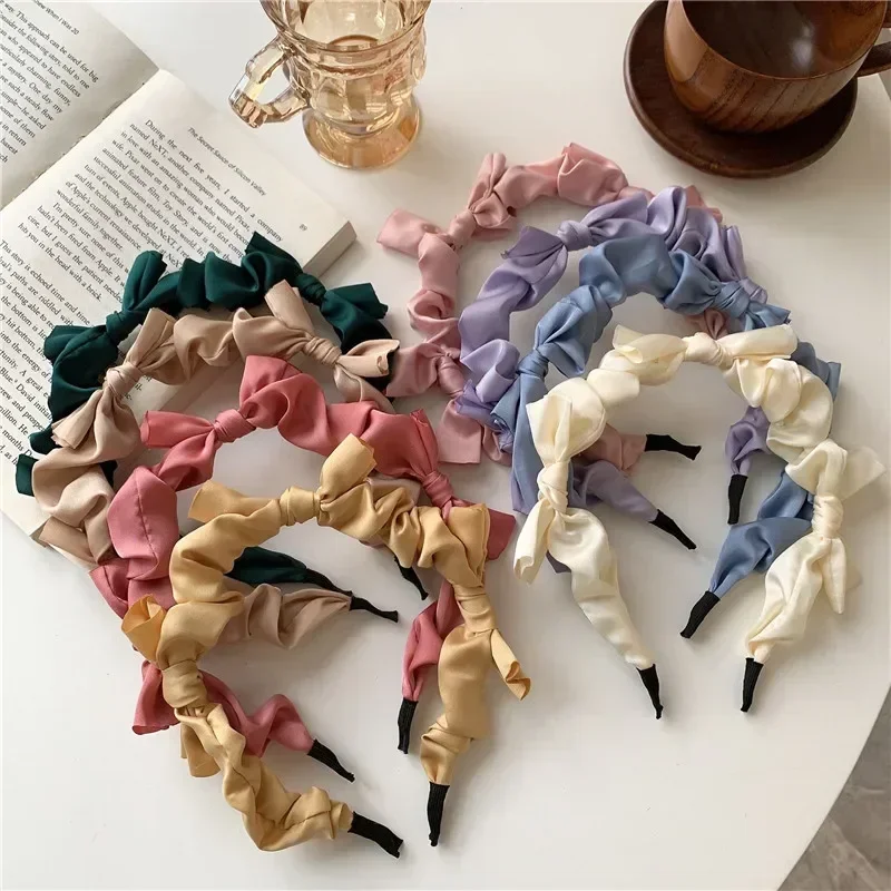 Sweet Colorful Bow Fold Bezel Headwear Women Headband Girls Kwali Hair Bands Hairband Hoop for Party Hair Accessories