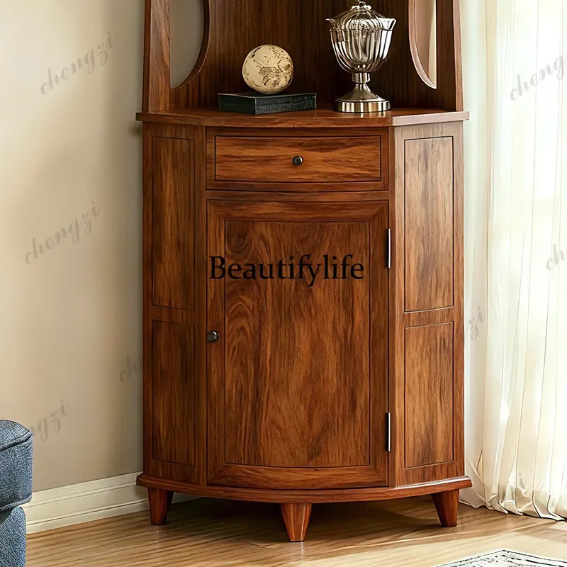 A5203 Solid wood corner cabinet New Chinese living room decorative cabinet Triangle shelf Medieval storage cabinet