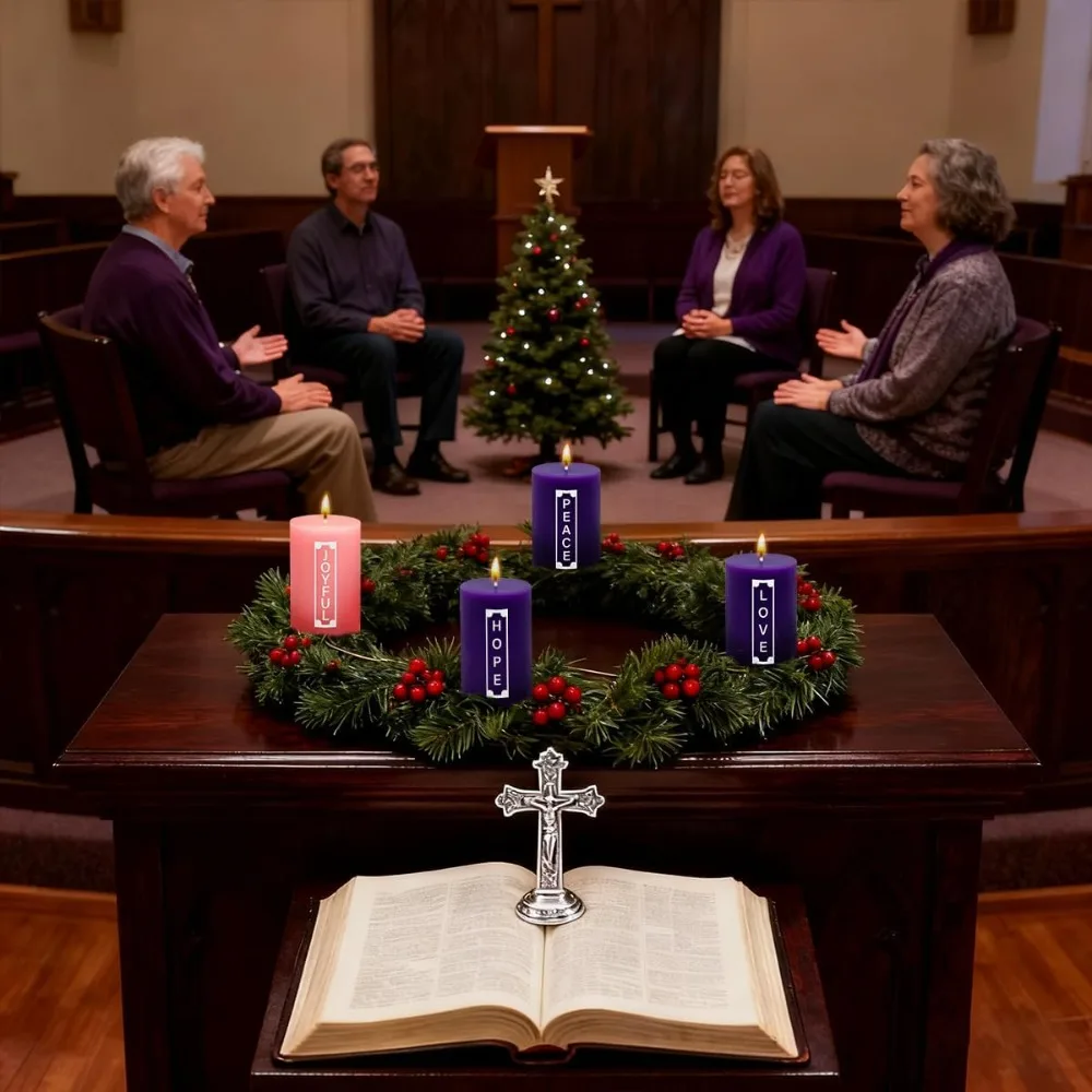 2×3 Inch Advent Pillar Candles with Words, Purple & Pink, for Advent Wreath & Christmas Decor, Long-Lasting Dripless view 5