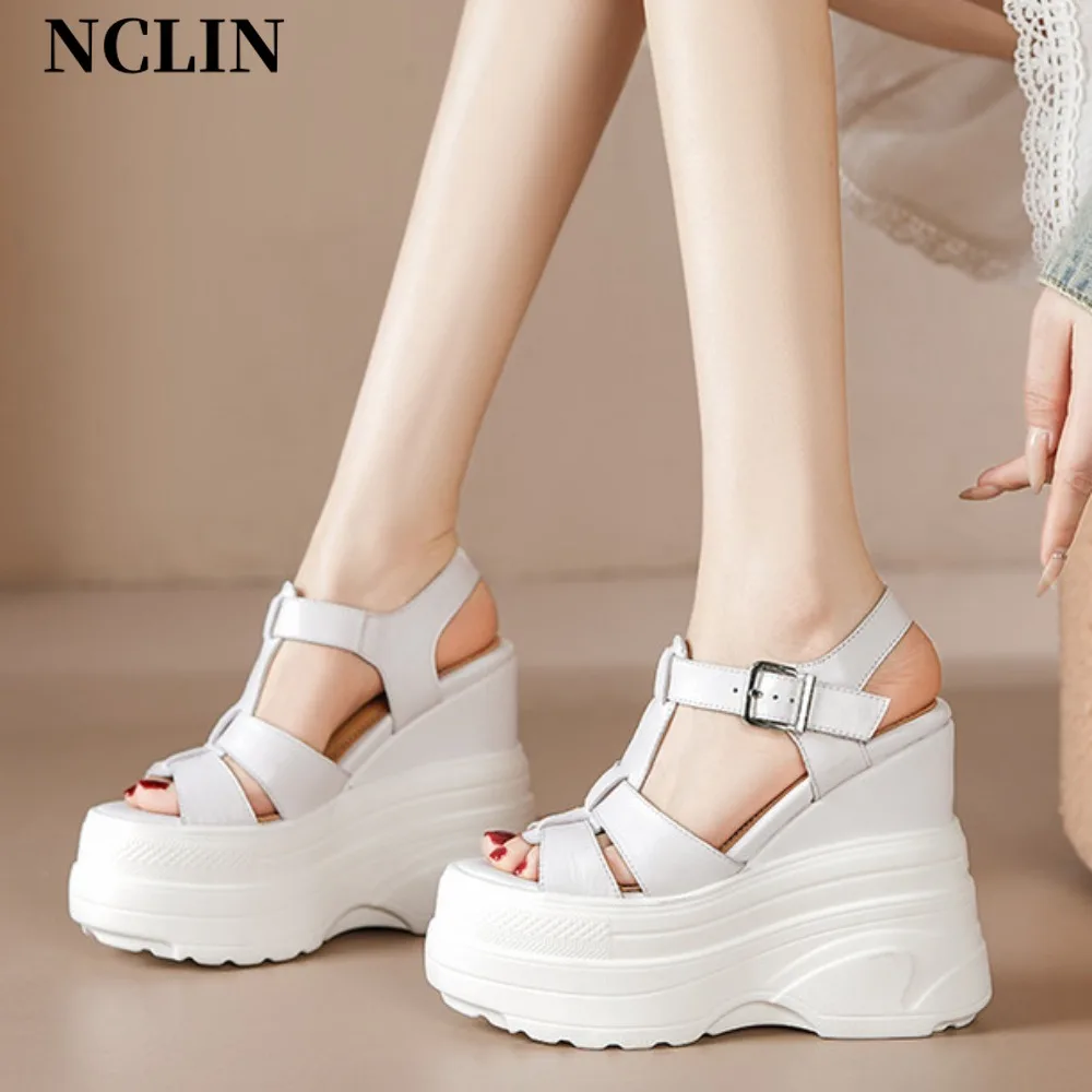 

Ladies Shoes 2025 High Quality Buckle Strap Women's Sandals New Peep Toe Office and Career Summer Solid Wedge Sandals Zapatos
