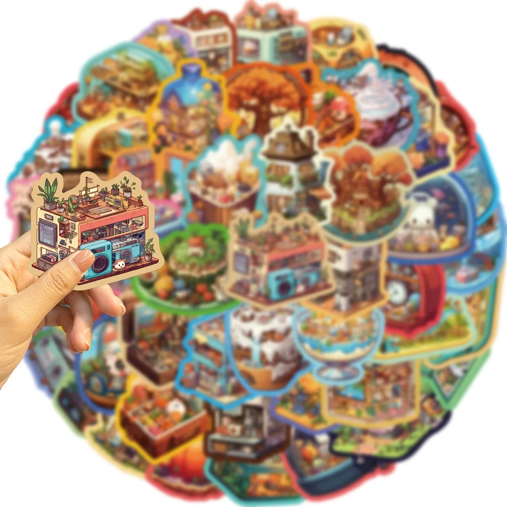 50개 만화 마이크로 월드 그래피티 방수 스티커 헬멧 핸드 어카운트 필통 데칼 블링블링스티커스 스토어