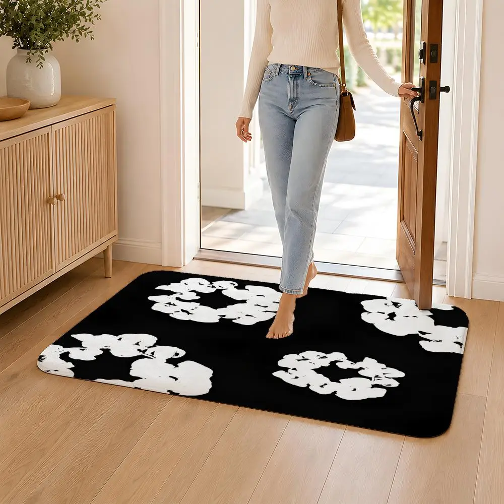 D-Denim Fashion T-Tears Floor Mat Flannel Rug Non Slip Absorbent Soft Washable For Entryway Hallway Bathroom Kitchen Decor