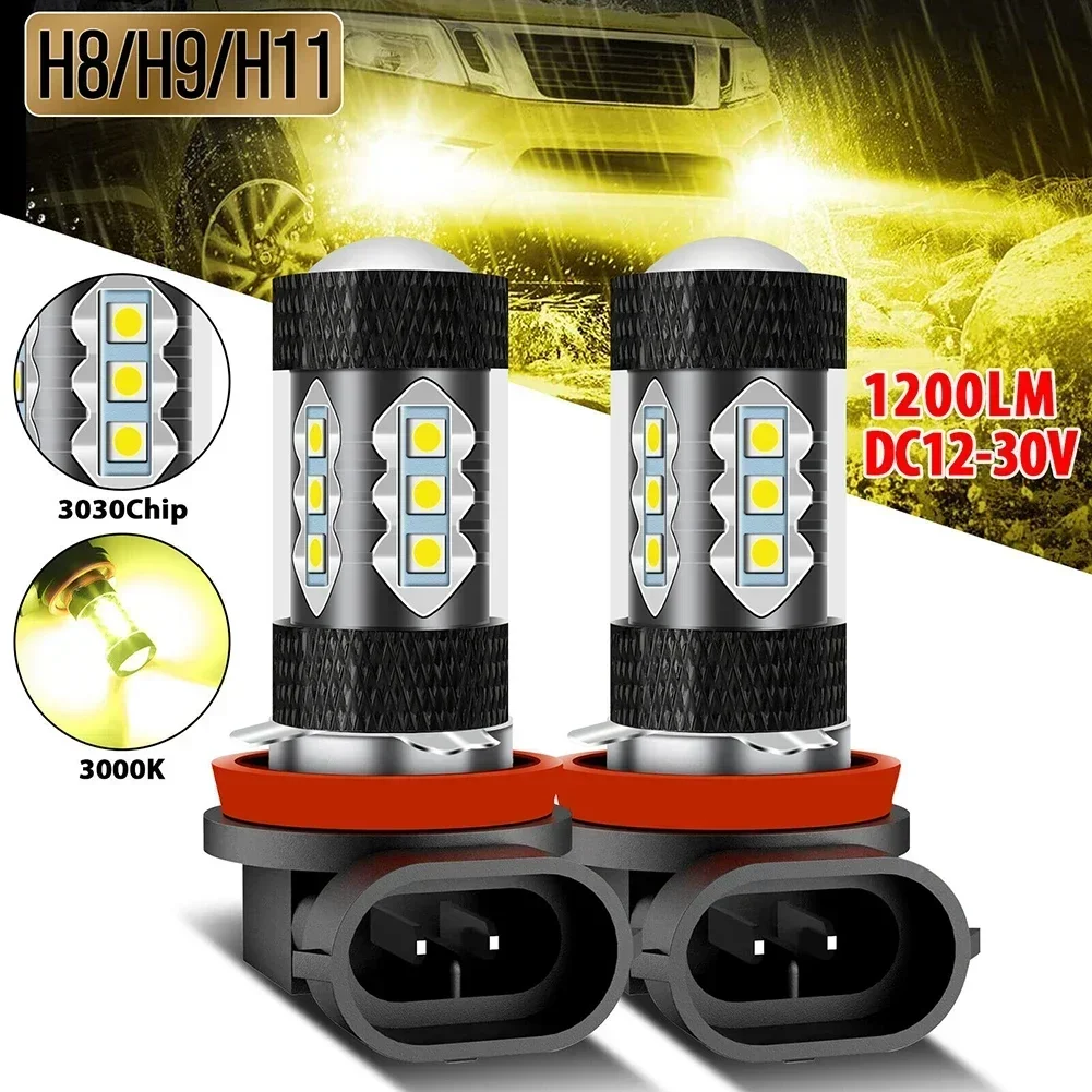 2pcs LED Fog Light DC10- 24V H11 H8 LED Bulbs 3000K Golden Yellow Super Bright Fog Light DRL Light High Power