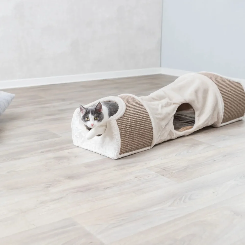 

Sisal & Plush 1-Level 11.8" Cat Condos with Scratching Surface, Tunnel & Cat Toy, Brown, EASY STORAGE AND PORTABILITY