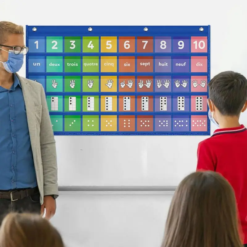 영어-프랑스어 이중 언어 숫자 카드, 교사 포켓 차트, 가정용 카드 포함, 숫자 차트 포스터, 1-10