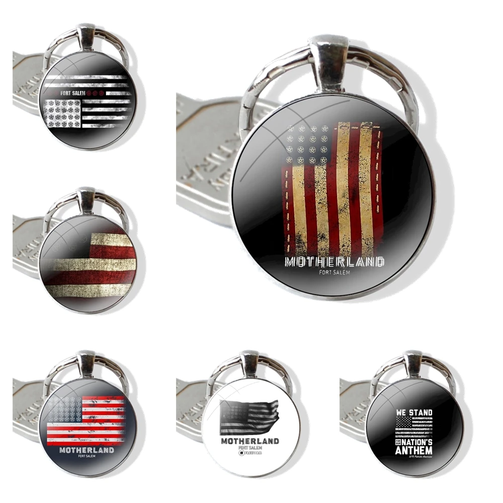 Keychain Handmade Glass Cabochon Key Ring Holder Pendant Key Chains Alternate American Flag Motherland