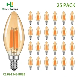 Dimmable C35G Amber Glass E14S Led Light Bulbs 220V Filament Lamp 6W Candle Lights Warm White 2700K Replaceable Chandelier Decor