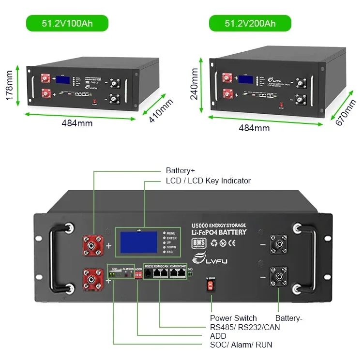 Lifepo4 Storage  6000 Cycle 5kwh solar  24v 100ah 48v 200ah Rack Mounted on for Solar System