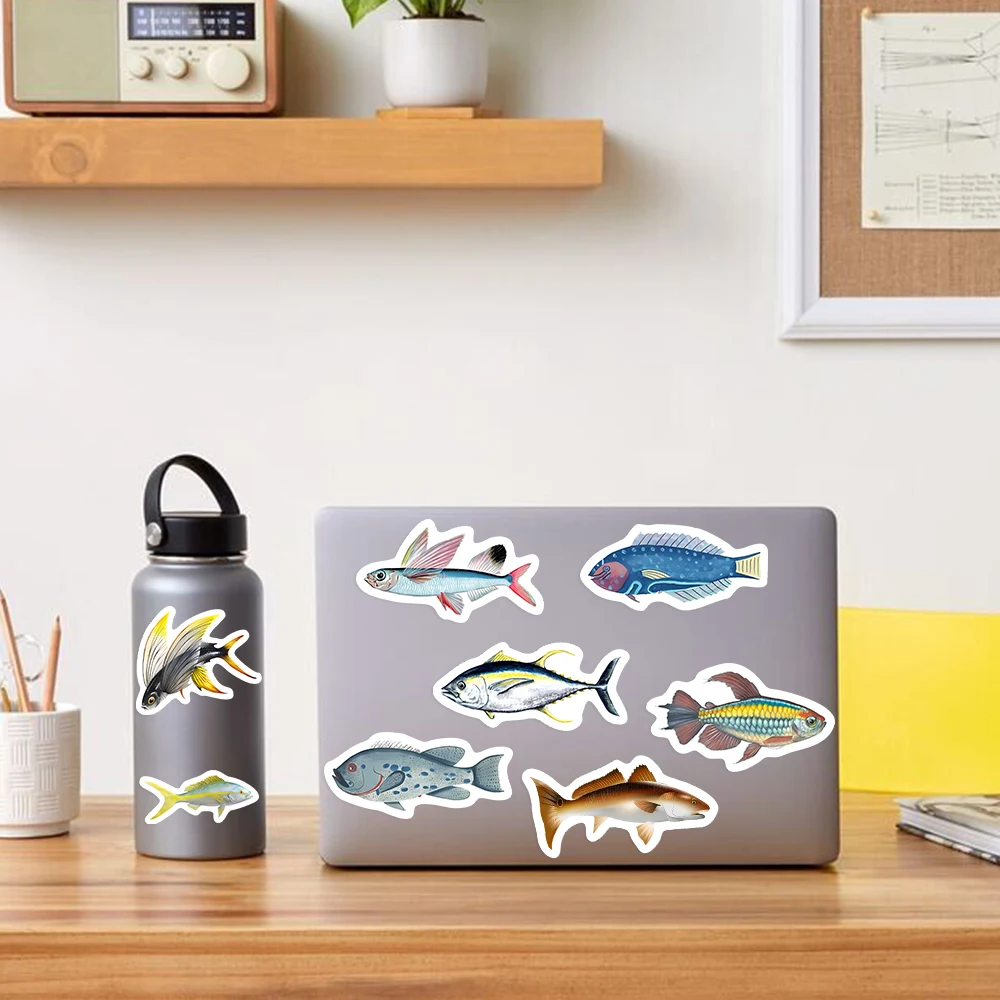 Kawaii Marine Animal Stickers for Child Cute Cartoon Tropical Flying fish Tuna Decals for Laptop Phone Suitcase Toys Waterproof