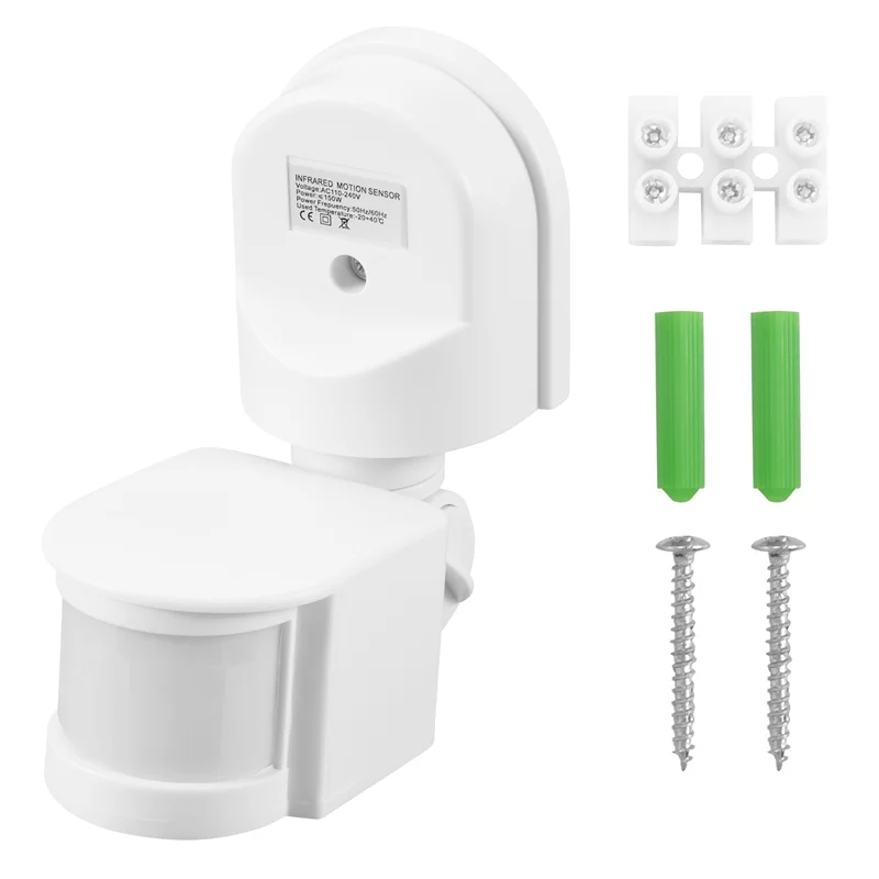 AA08-Sensore di movimento a infrarossi AC110V-240V Interruttore sensore regolabile per sensori di movimento del corpo PIR per scenari multipli (Bianco)