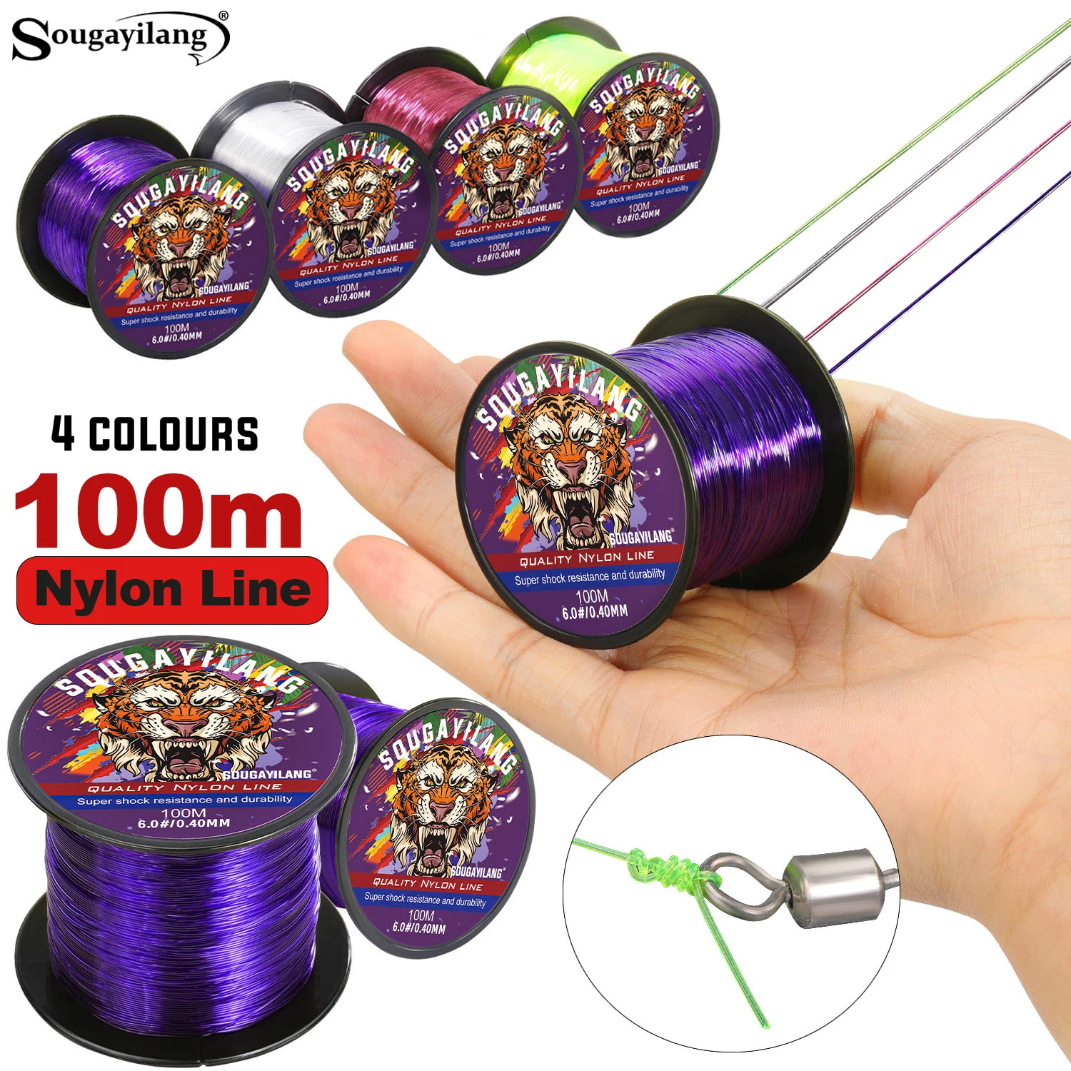 Sougayilang 100m Nylon Fishing Line Monofilament 0.14-0.40mm Max Drag 30LB Superior Material Smooth Line for Seawater Freshwater