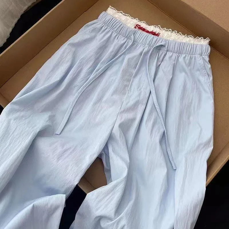 Women's High Waist Wide Leg Pants Spring Summer Korean Hop Blue Balletcore Trouser Casual Loose Student Style Y2k Streetwear