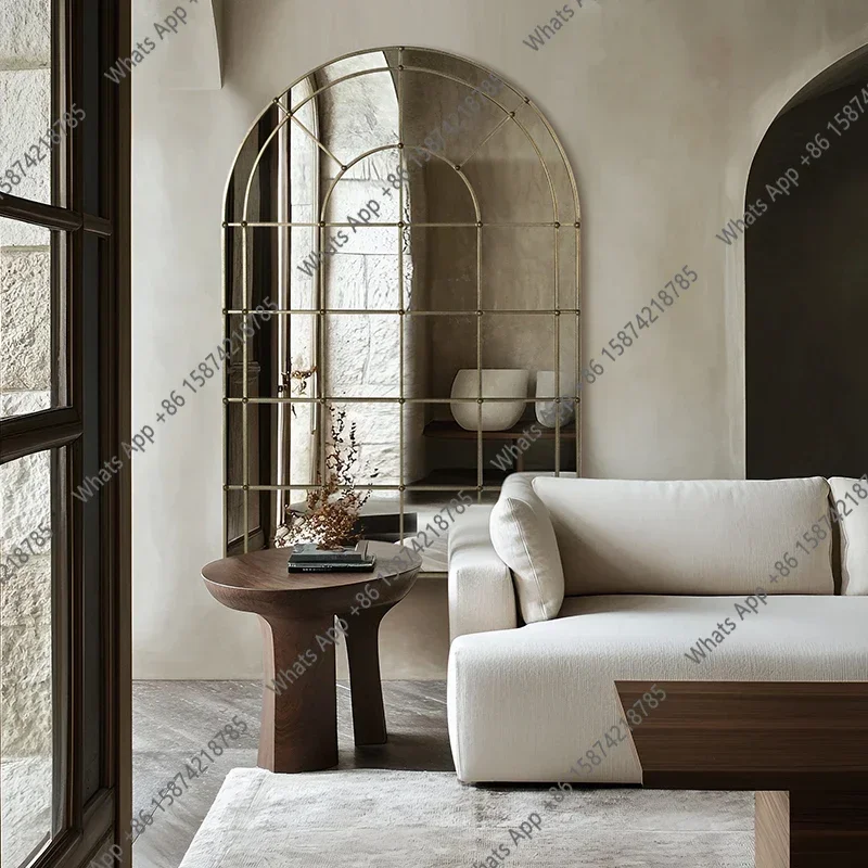 Espejo de Lujo Dorado Moderno para Sala de Estar, Decoración Nórdica Personalizada, Espejo de Suelo Estético para Jardín, Espejo Infinito para el Hogar