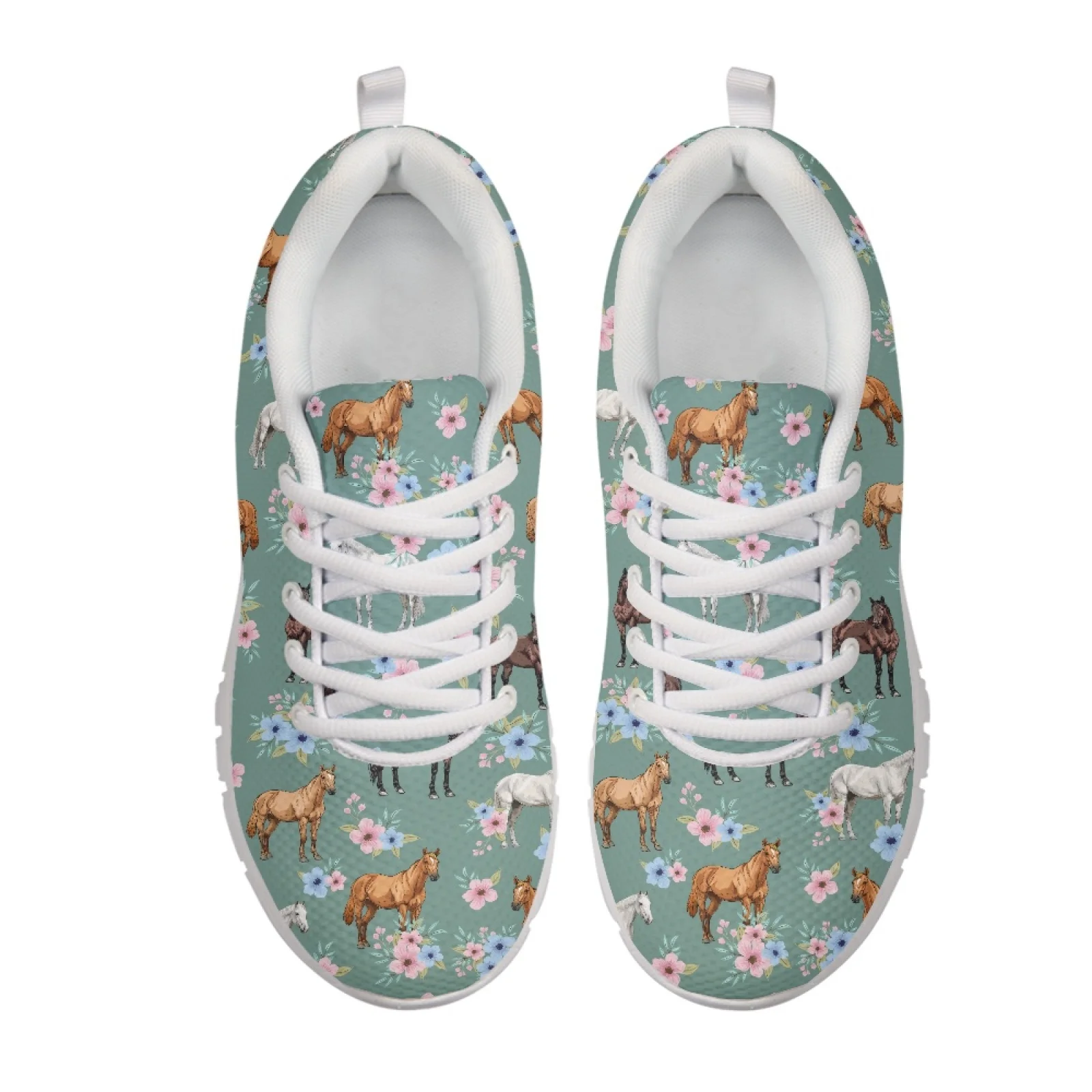 Coloranimal Floral Horse Lace Up Trainers Footwear for Womens Mesh & EVA Sole Walking Shoes 2026 Trending