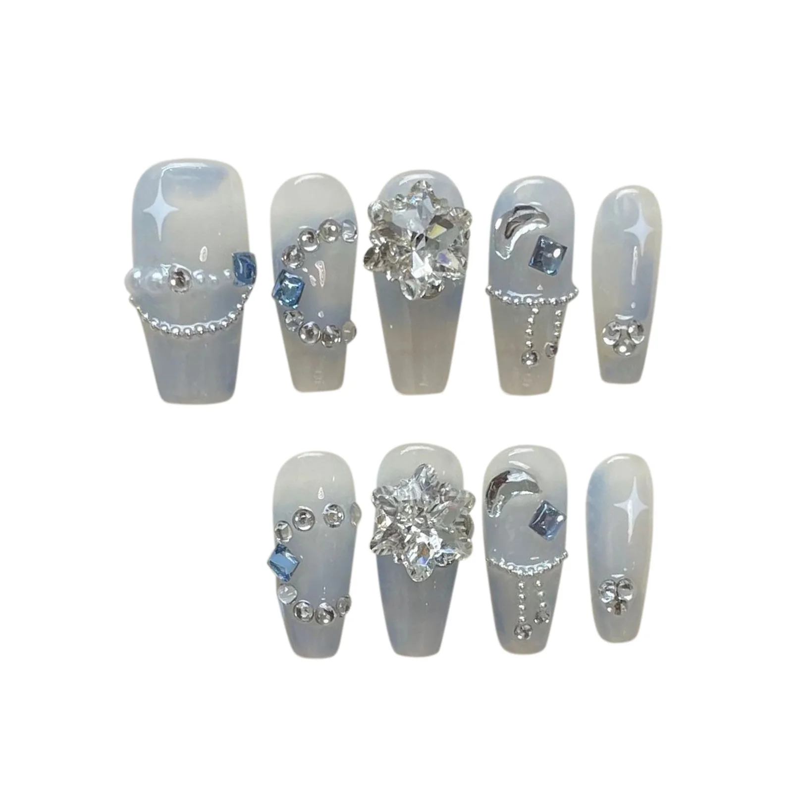 Vrouw Nail Art Blauw Valse Nagel Sneeuw Crystal Neze Blauwe Herbruikbare Kunstnagel Voor Salon Expert En Naïeve Vrouwen