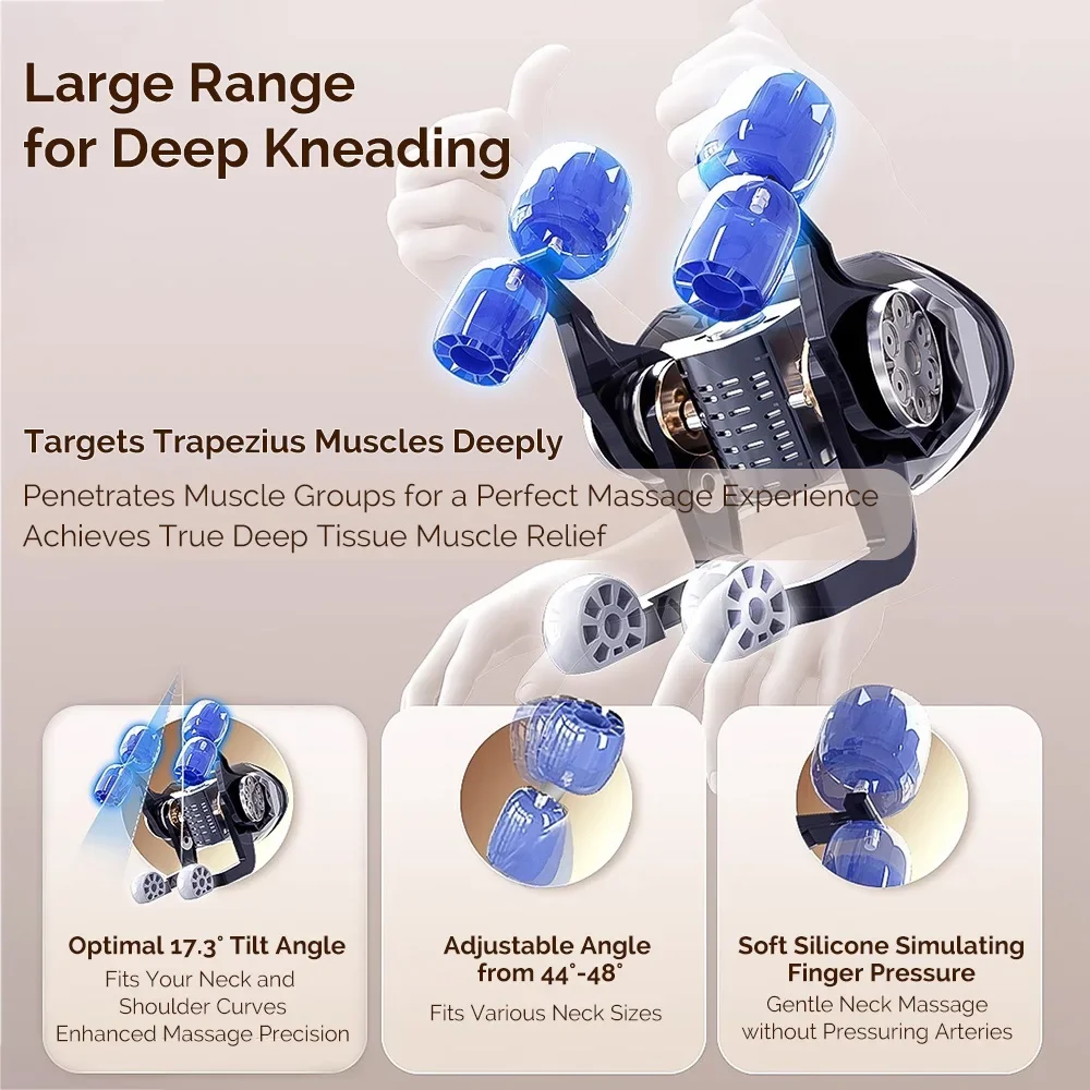 Foreverlily 26W Brushless Motor Neck And Shoulder Massager Wireless Shoulder And Back Kneading Massage Shawl Neck masajeador view 5