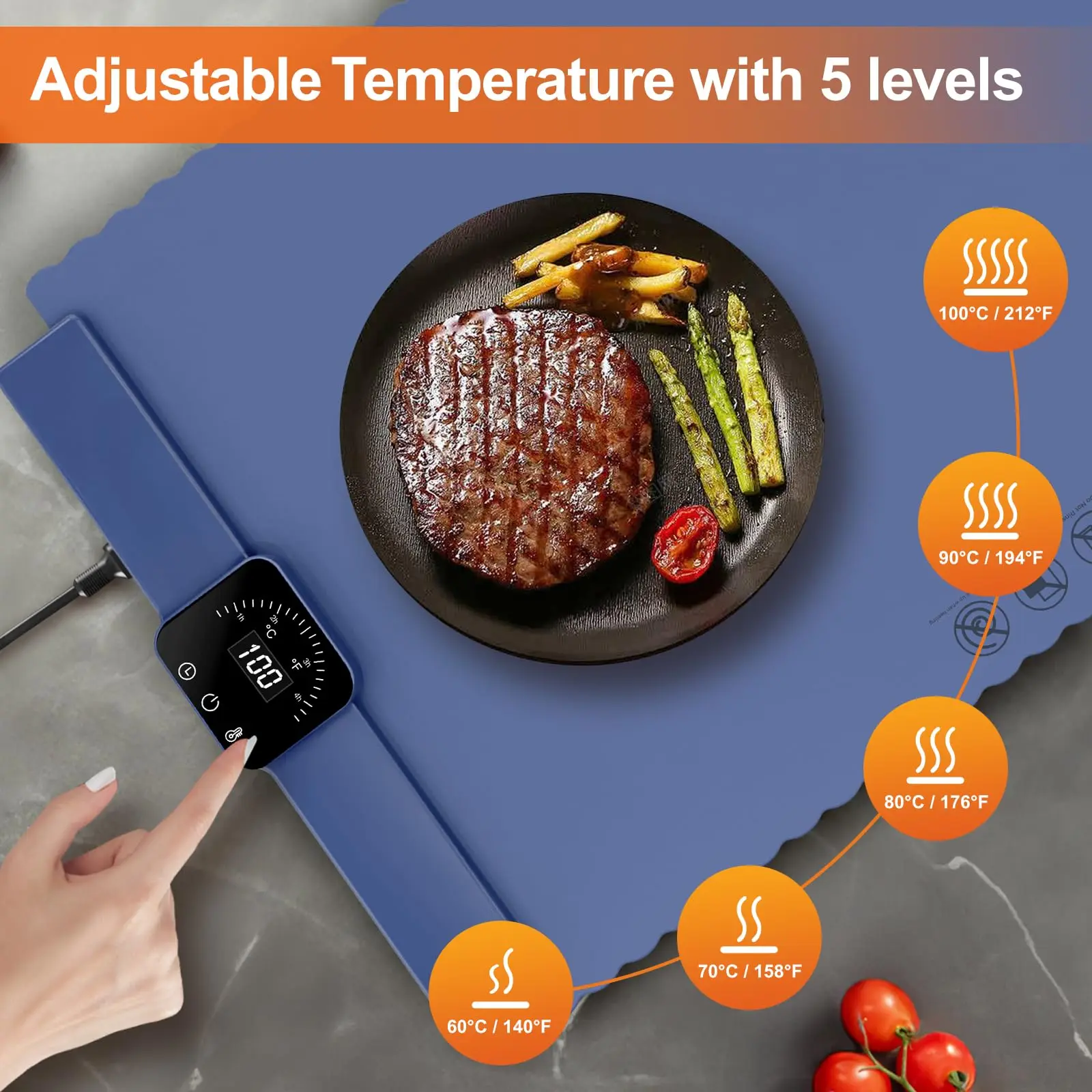 Electric Warming Tray with Adjustable Temperature, Foldable Food Warmer Mat for Parties Buffet Features 5 Modes,Fast Heating Pad