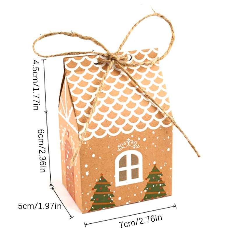 Cajas de regalo de dulces de papel Kraft de Navidad con cuerda, bolsa de papel de regalo para galletas, bolsas de recuerdo de fiesta de casa de dibujos animados, suministros de decoración para fiesta de Navidad