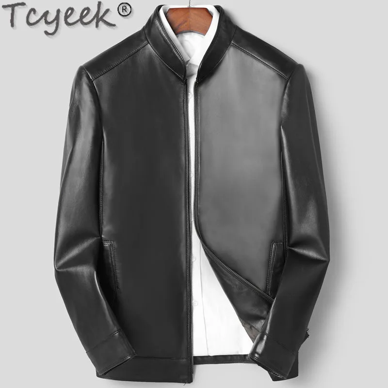 

Tcyeek Spring Men Clothing 100% Top Layer Sheepskin Leather Jacket Men's Korean Stylish Slim Motorcycle Biker Real Leather Coat