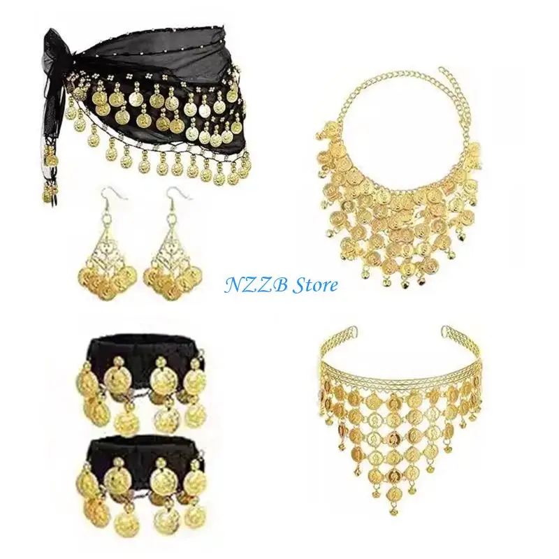 T21F Belly Dance Jewelry Set Gypsy เครื่องแต่งกายอุปกรณ์เสริมชุดเต้นรำหน้าท้องกำไลสะโพกสะโพกสะโพก