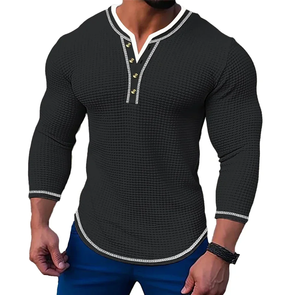 Casual Mens Henley Casual Shirts Tops  Easy Care Long Sleeve V Neck Button TShirt Blouse  Great Choice for Beach and Club Wear