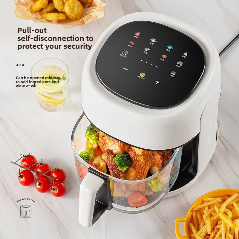 4L No‑Flip Visible Glass Air Fryer Multifunctional Touch Control Smart Electric Air Fryer for Home Cooking