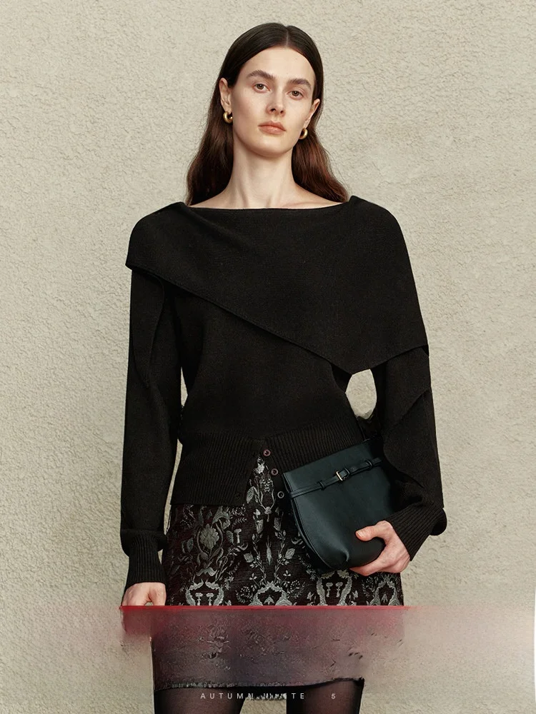 

Ele Slant oulder Slimming Illusion Knitwear COOBLOOM Casual Loose Fit Long Sve Winter New Design Top for Women