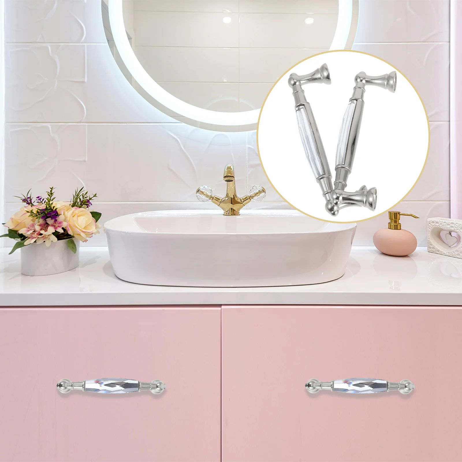 

2 Pcs Colored Glass Handle Closet Handles Pull Decorative Door Cabinet Crystal Knobs Cupboard Zinc Alloy