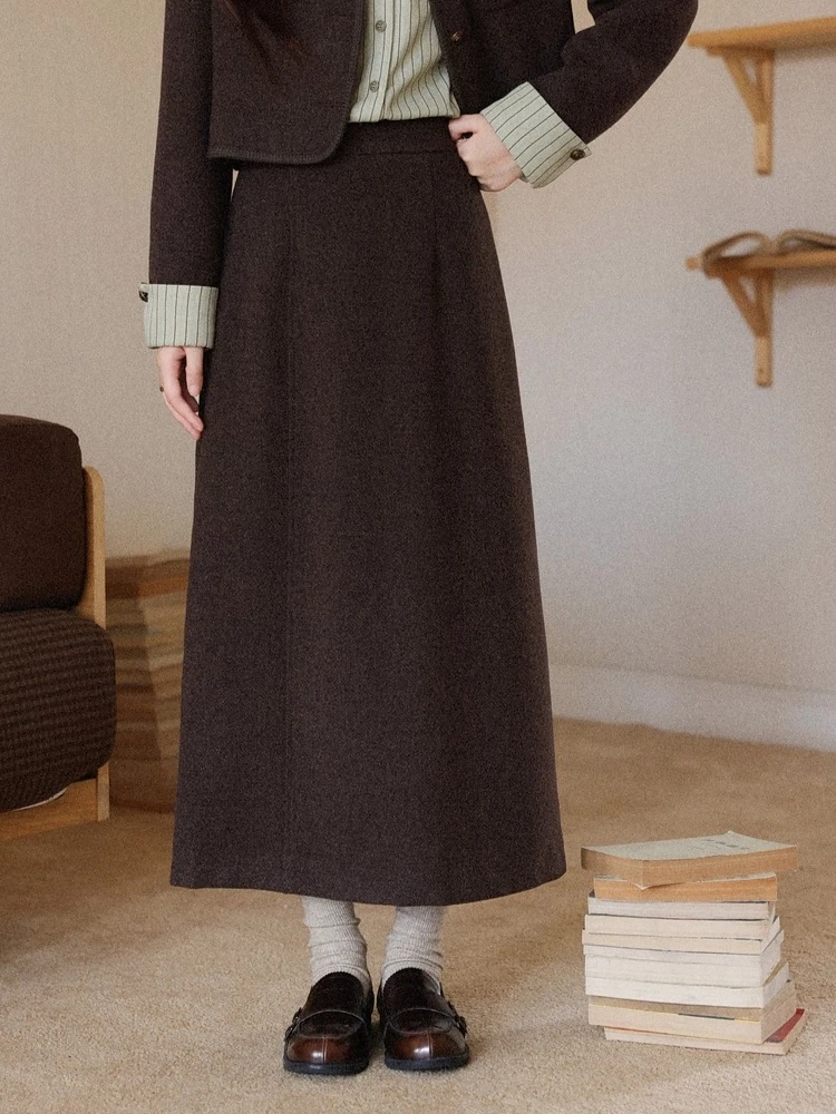 

ALXNAN Brown Skirts Maillard High-waisted Wrinkle-resistant Mid-length Skirt Elegant Soft Gentle Commuting A-Line Skirts L58026