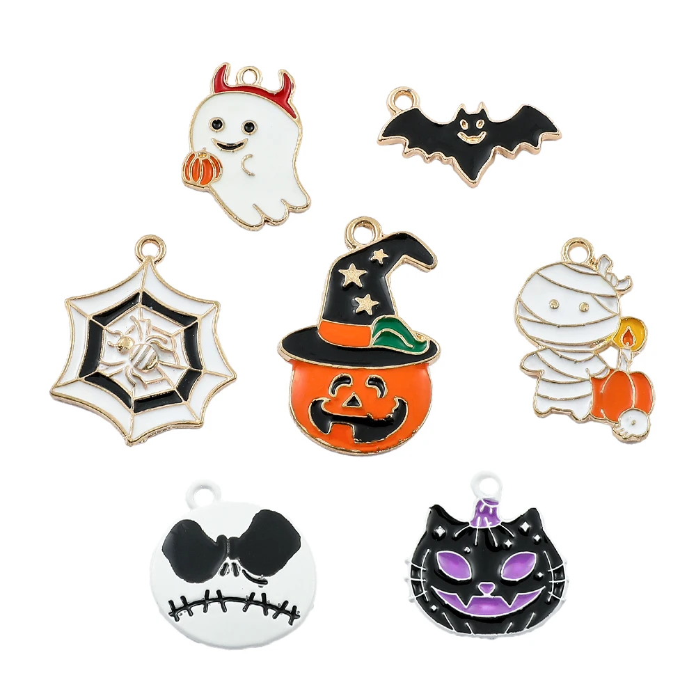 

10pcs/Set Halloween Charms Pumpkin Bat Ghost Charms Pendants Necklaces Earrings DIY Enamel Accessory For Jewelry Making