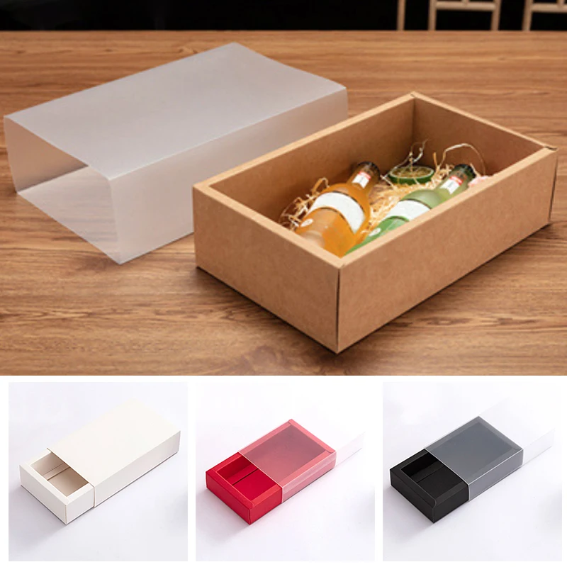 1pc Kraft Paper Packing Box With Transparent PVC Window Delicate Drawer Display Gift Box Wedding Jewelry Boxes