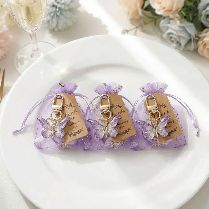 36Pcs Butterfly Keychain Party Favor Set with Organza Gift Bags Tags Ideal for Christening Baptism Guest Return Gifts