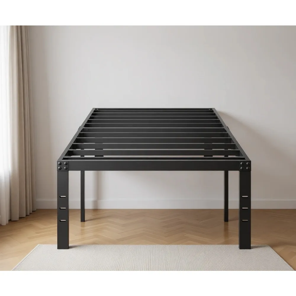 

18-дюймовая металлическая кровать Twin без пружинного блока, простая сборка, усиленная конструкция, тихая узкая платформа с местом для хранения
